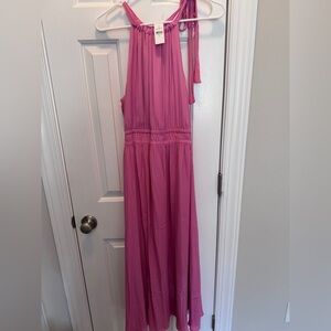 LOFT Rosy Pink Gathered Dress